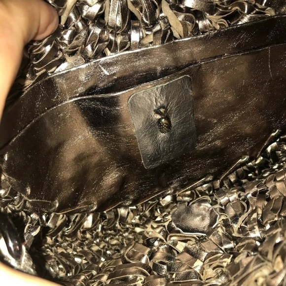 Paula Ferber Metallic Pewter Leather Woven Bag
